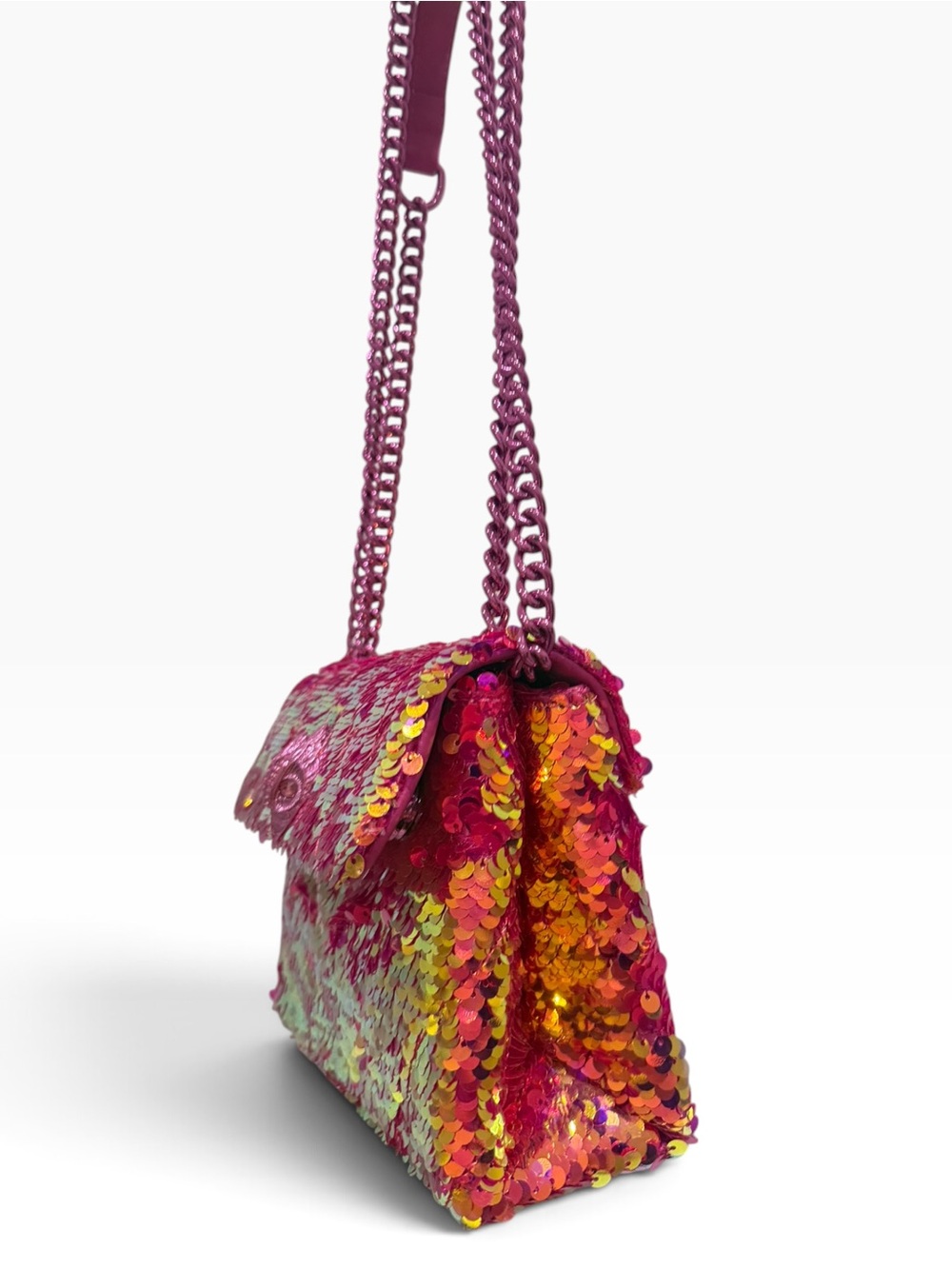 Rare Kurt Geiger Medium Kensington Bright Pink Orange Sequin Crossbody Bag - Picture 11 of 12